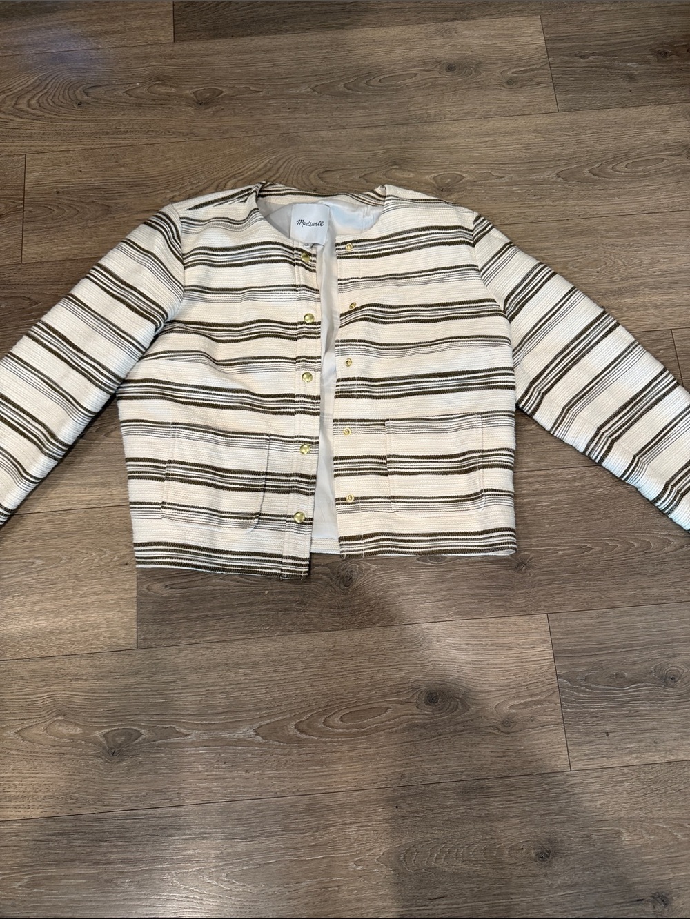 Madewell Striped Cropped Button Jacket — Cream & Brown